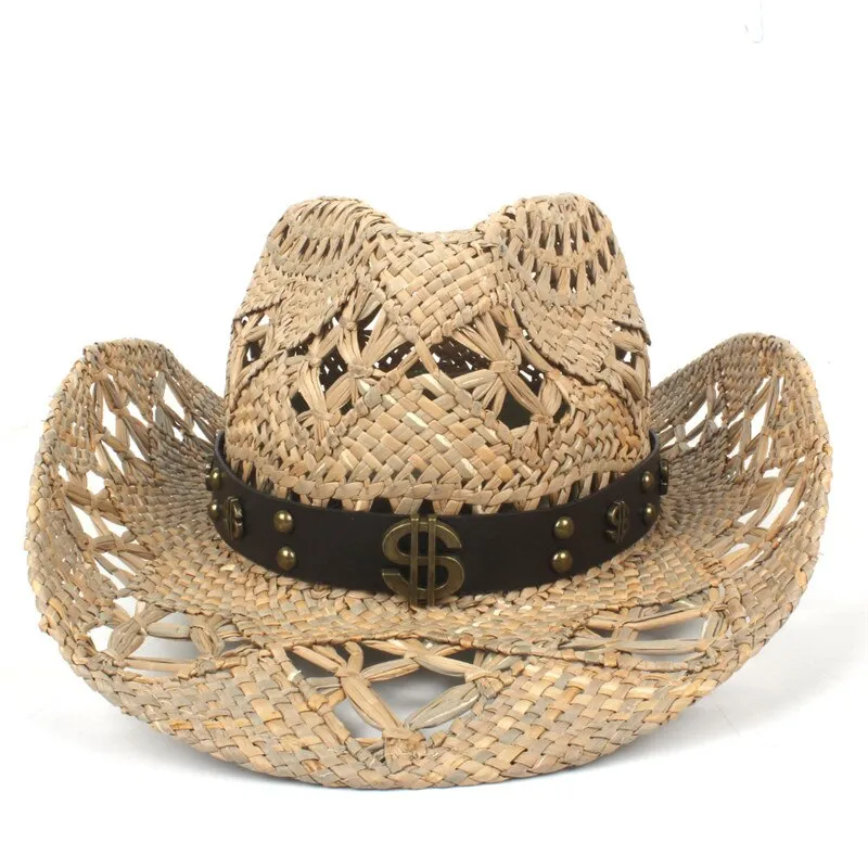 100% Natural Straw Cowboy Hat Women Men Handmade Weave Cowboy Hats For Lady