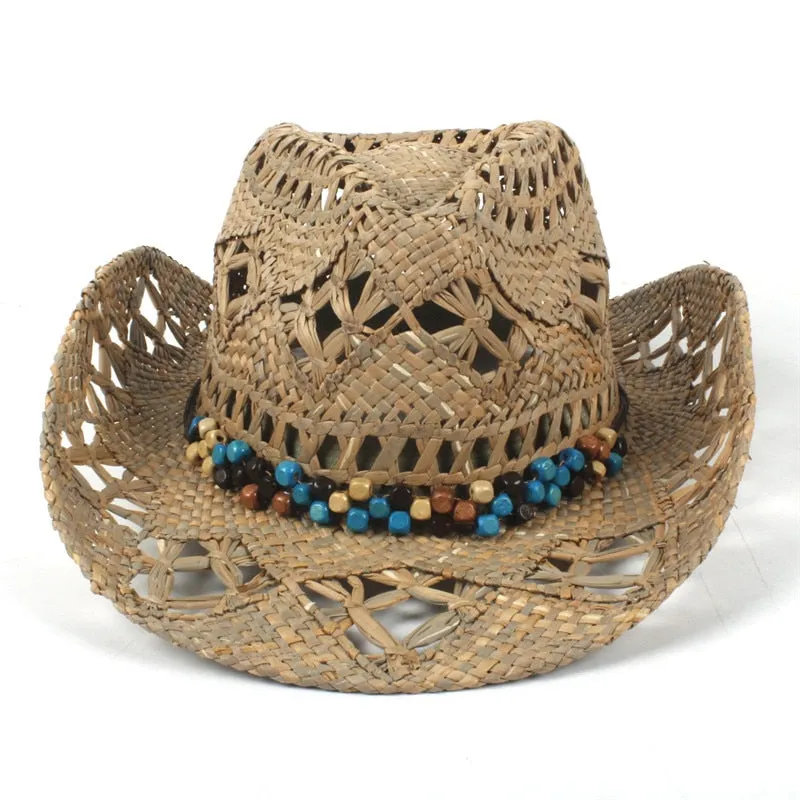 100% Natural Straw Cowboy Hat Women Men Handmade Weave Cowboy Hats For Lady