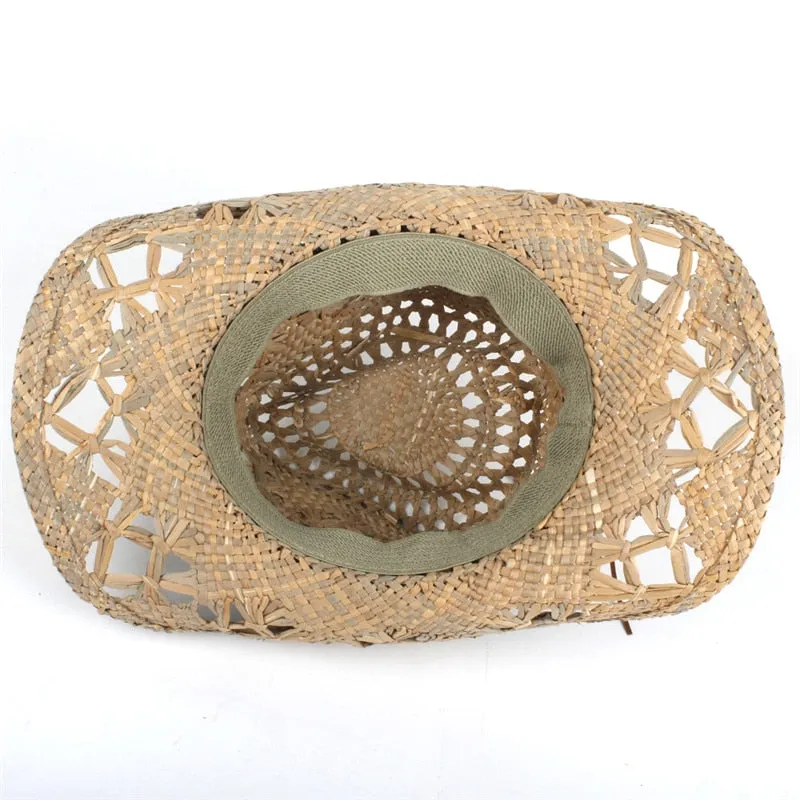 100% Natural Straw Cowboy Hat Women Men Handmade Weave Cowboy Hats For Lady