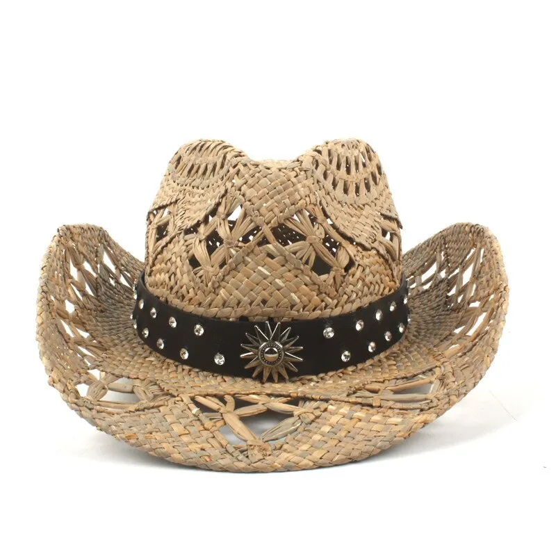 100% Natural Straw Cowboy Hat Women Men Handmade Weave Cowboy Hats For Lady