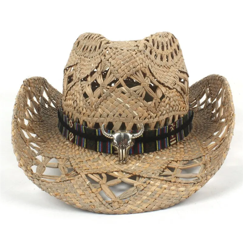 100% Natural Straw Cowboy Hat Women Men Handmade Weave Cowboy Hats For Lady