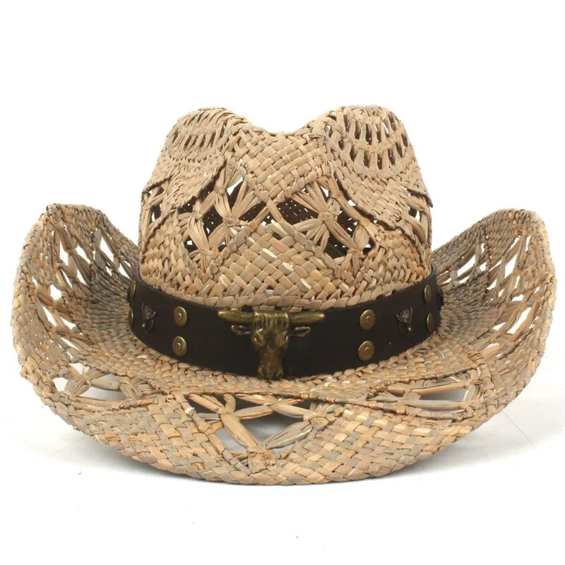 100% Natural Straw Cowboy Hat Women Men Handmade Weave Cowboy Hats For Lady