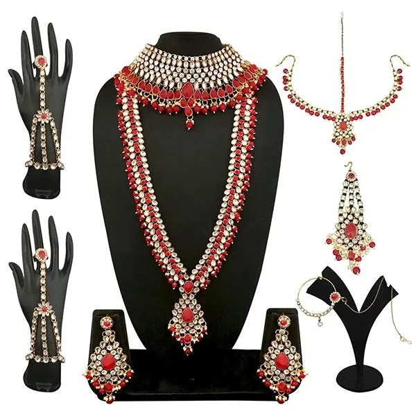 14Fashions Red Stone Kundan Bridal Set