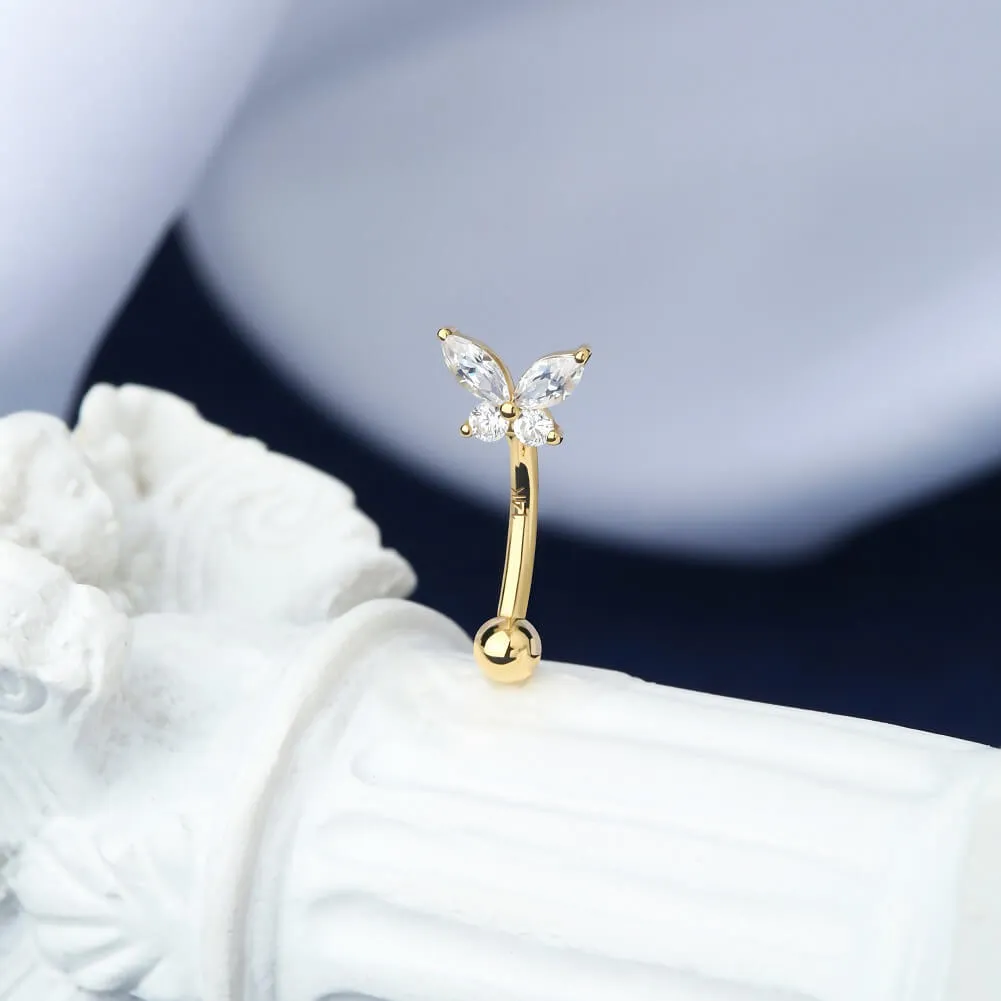 14K Solid Gold Butterfly Rook Earring 16G CZ Cartilage Eyebrow Ring