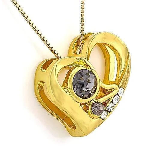 18K Yellow Gold-Plated Heart Shape Light Purple Stone German Silver Pendant Char