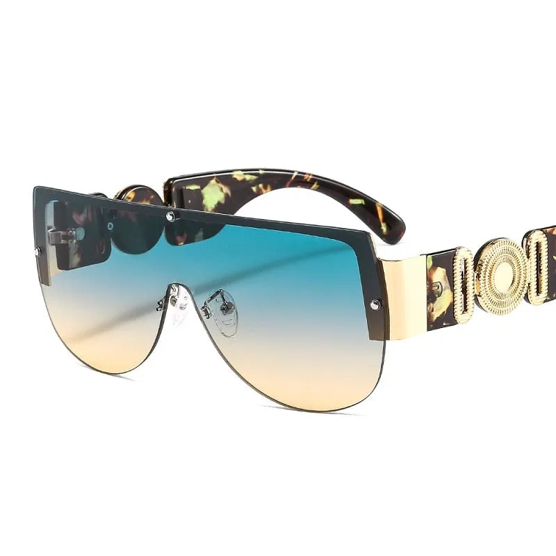 2022 New Shield Sunglasses Women Men Green Leopard Luxury Gradients Lens Metal Frame Sunglasses