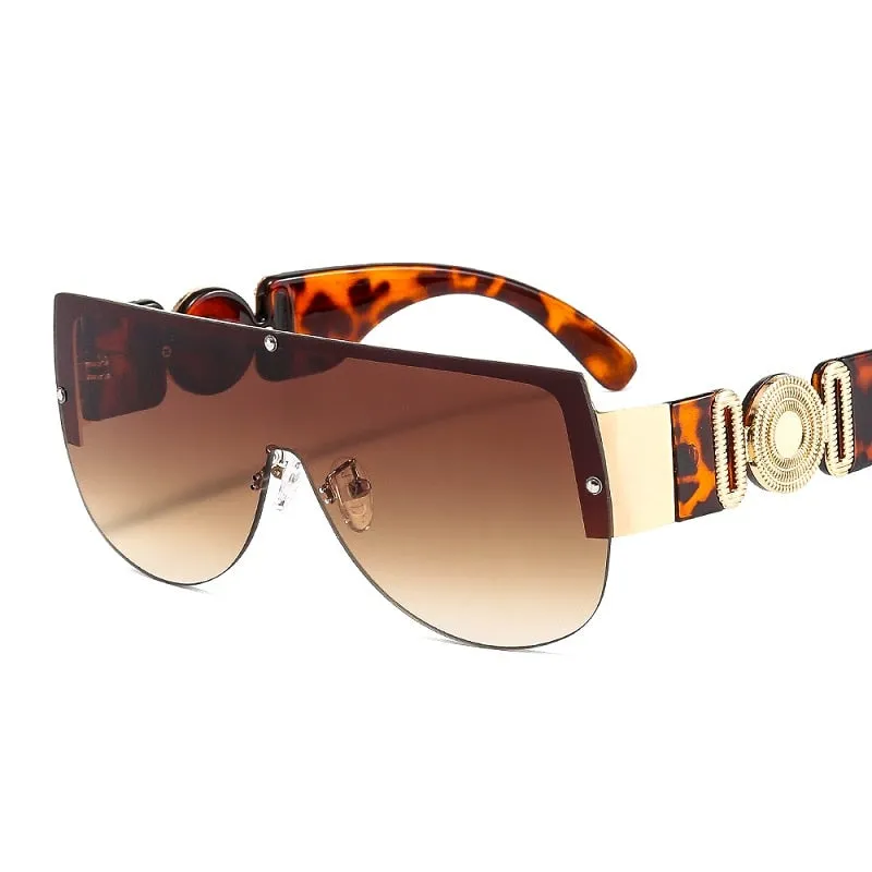 2022 New Shield Sunglasses Women Men Green Leopard Luxury Gradients Lens Metal Frame Sunglasses