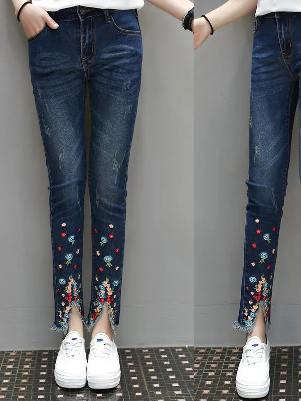 2023 autumn fashion Leisure jeans embroidery open bottom