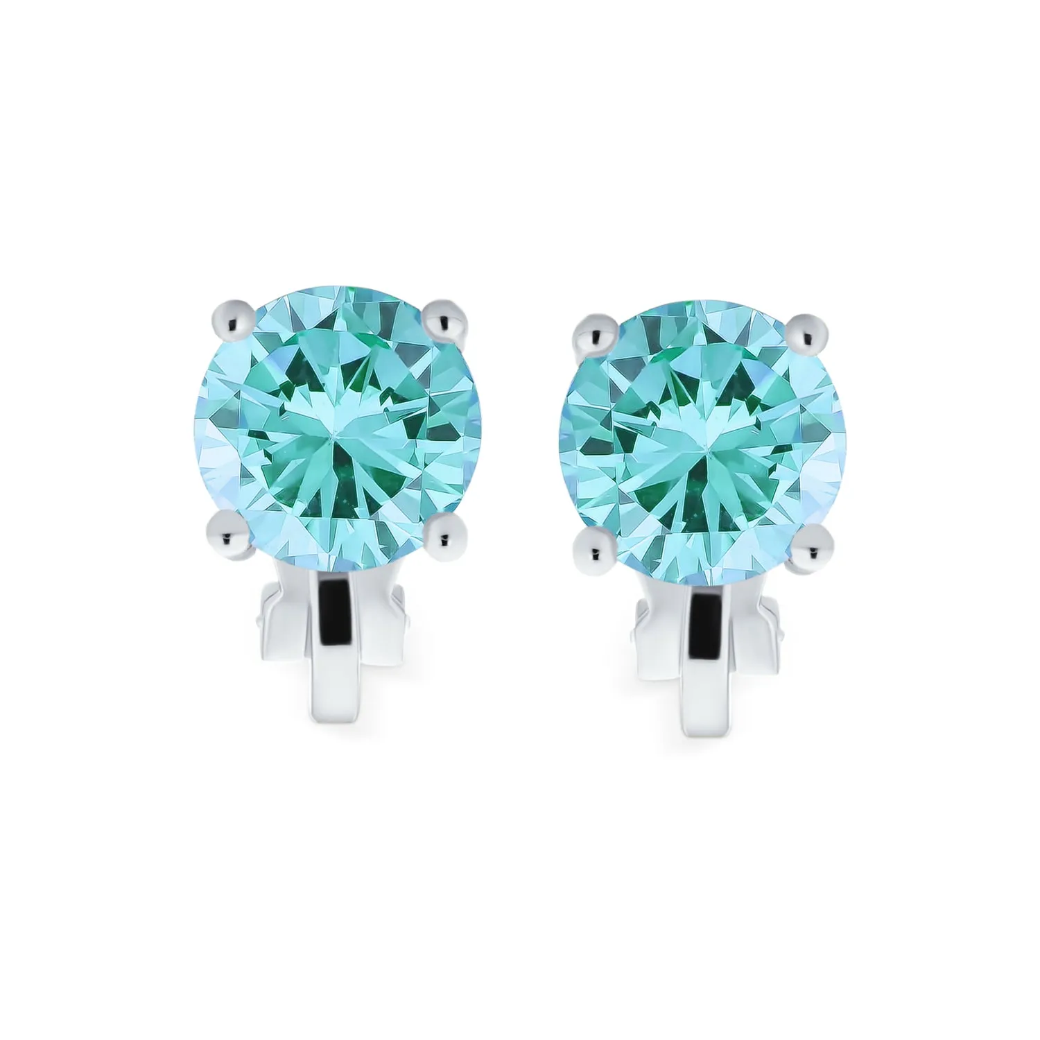 2CT AAA CZ Solitaire Clip On Stud Earrings Gold & Silver Plated Gemstone Colors