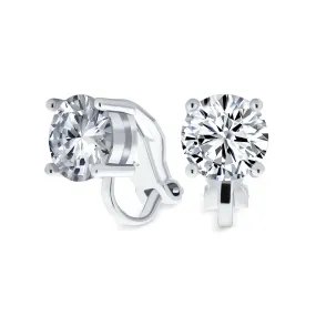 2CT AAA CZ Solitaire Clip On Stud Earrings Gold & Silver Plated Gemstone Colors