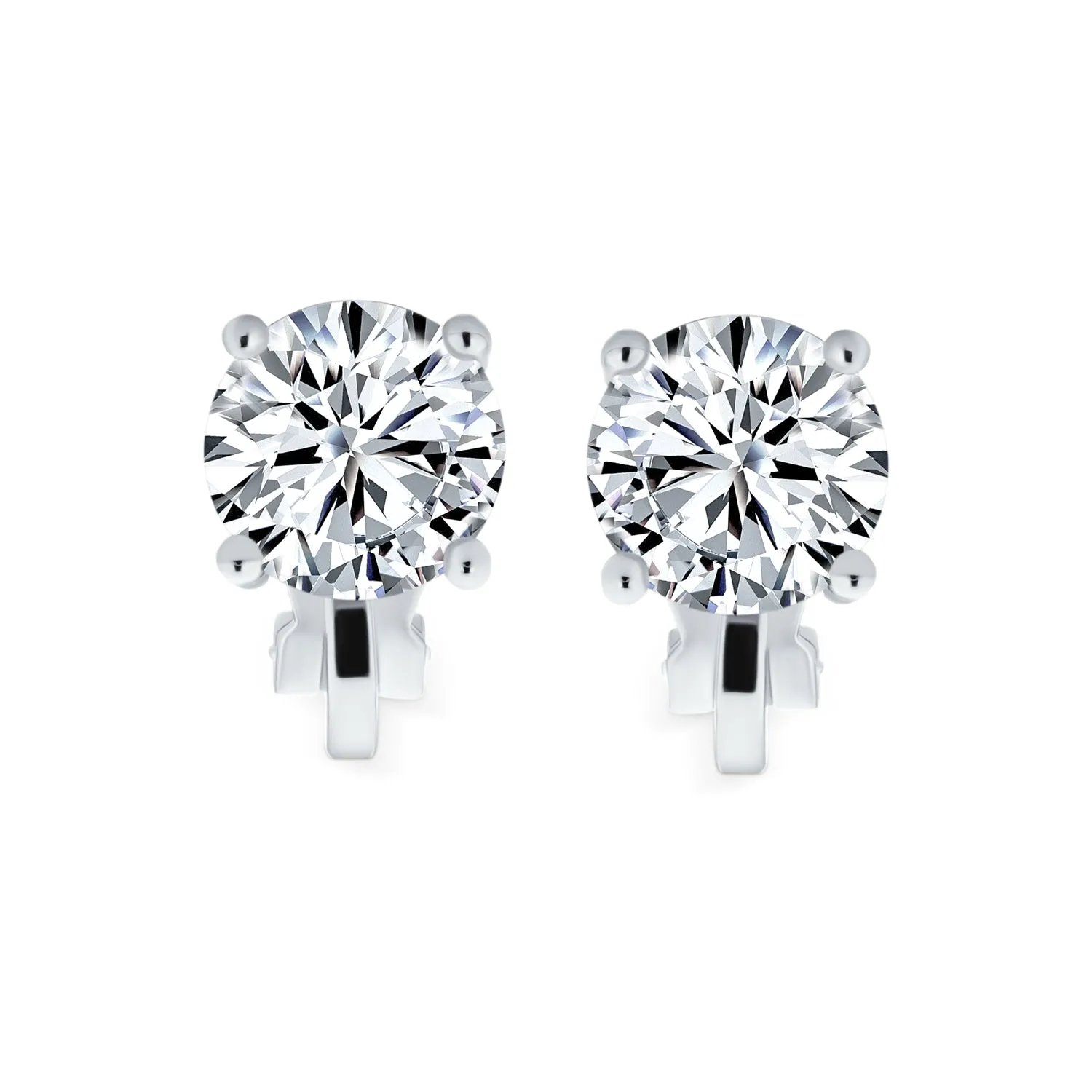 2CT AAA CZ Solitaire Clip On Stud Earrings Gold & Silver Plated Gemstone Colors