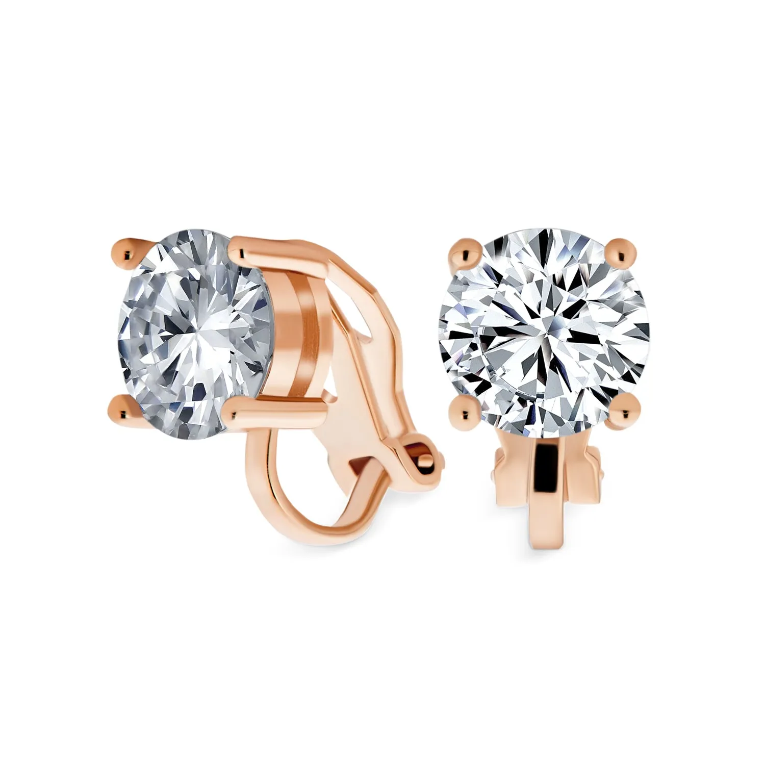 2CT AAA CZ Solitaire Clip On Stud Earrings Gold & Silver Plated Gemstone Colors