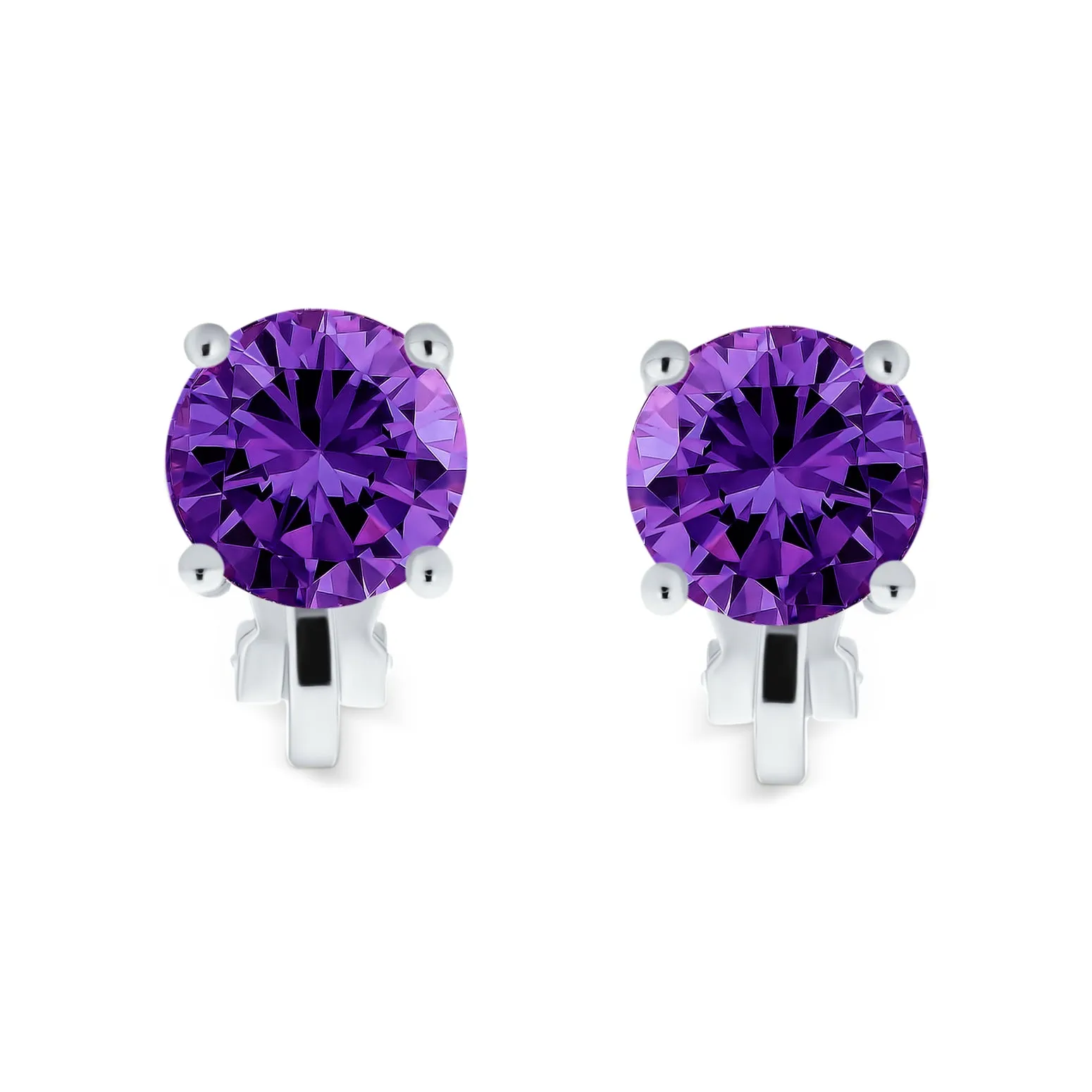 2CT AAA CZ Solitaire Clip On Stud Earrings Gold & Silver Plated Gemstone Colors