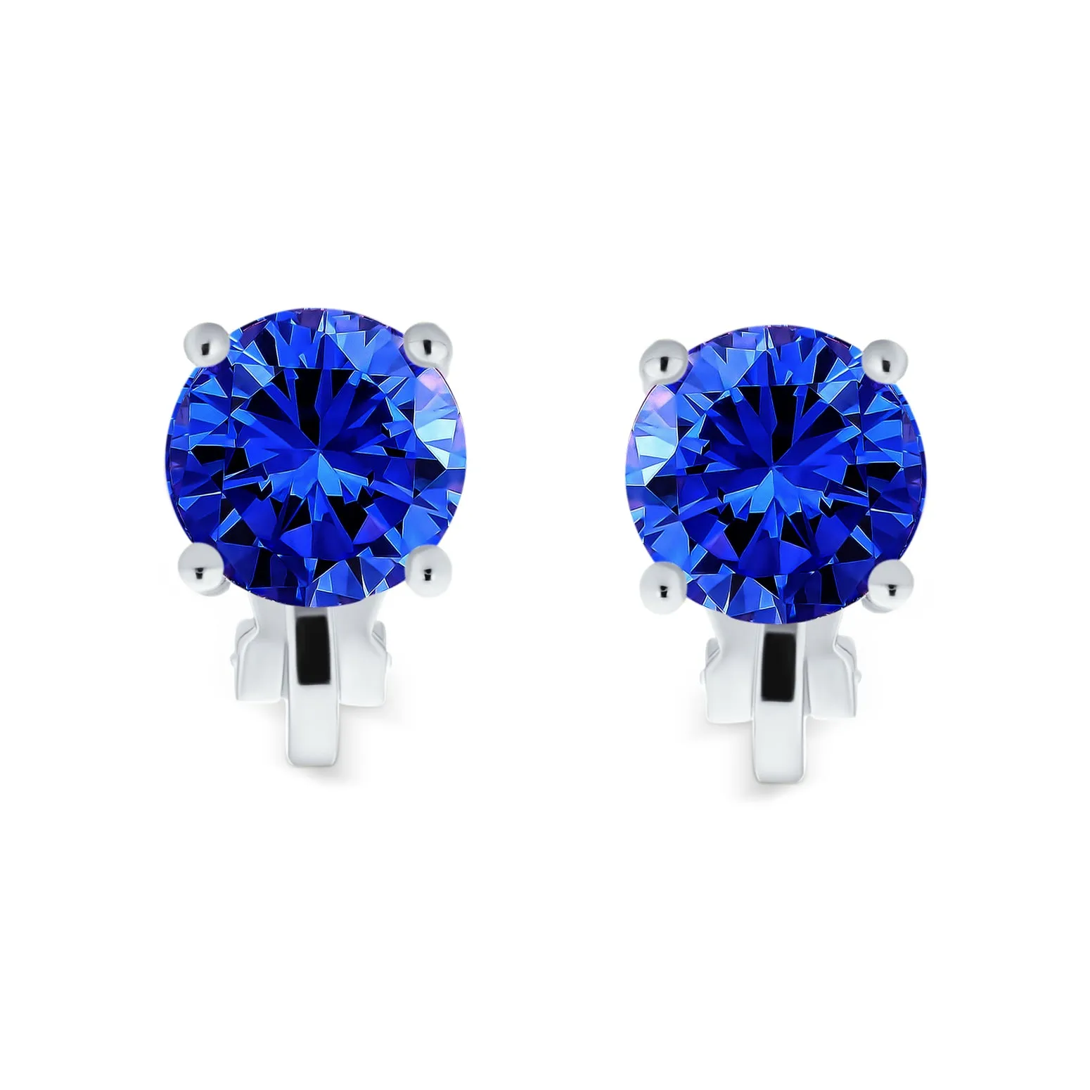 2CT AAA CZ Solitaire Clip On Stud Earrings Gold & Silver Plated Gemstone Colors