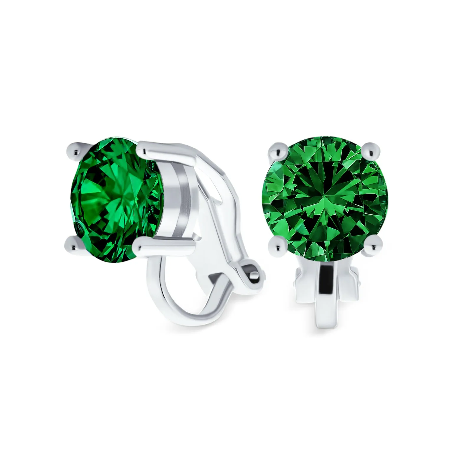 2CT AAA CZ Solitaire Clip On Stud Earrings Gold & Silver Plated Gemstone Colors