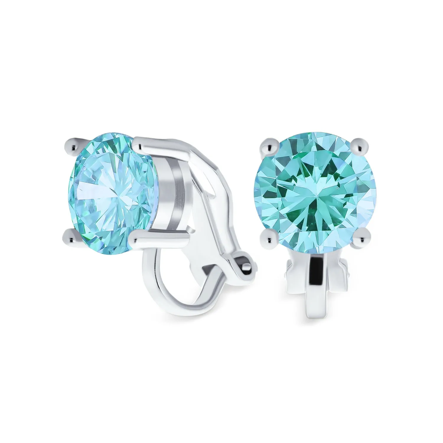 2CT AAA CZ Solitaire Clip On Stud Earrings Gold & Silver Plated Gemstone Colors