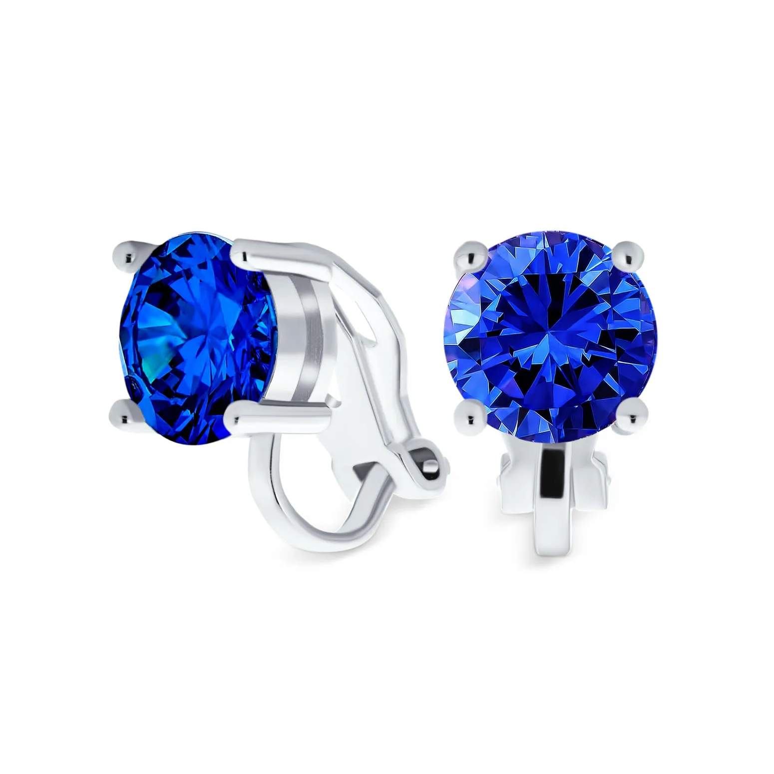 2CT AAA CZ Solitaire Clip On Stud Earrings Gold & Silver Plated Gemstone Colors