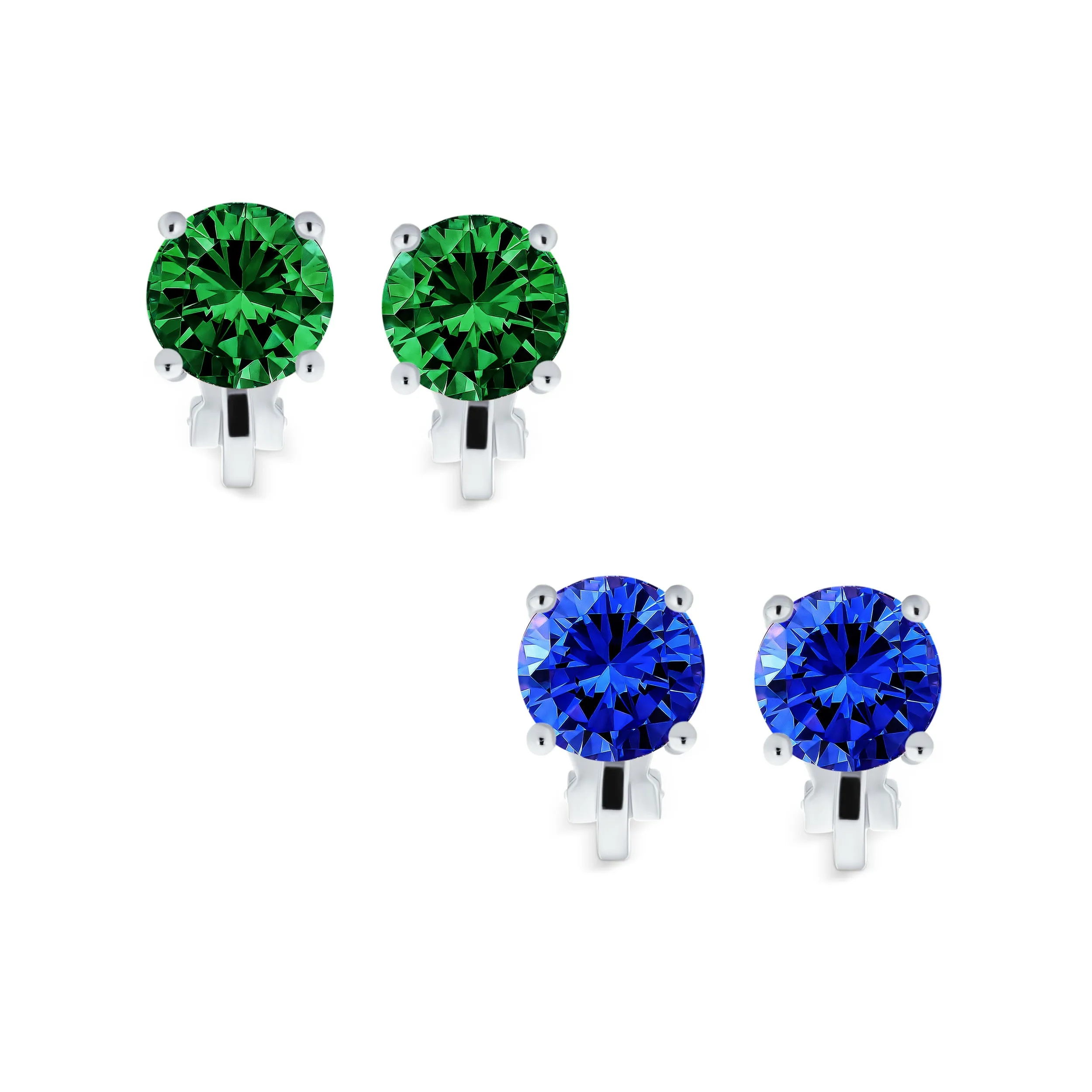 2CT AAA CZ Solitaire Clip On Stud Earrings Gold & Silver Plated Gemstone Colors