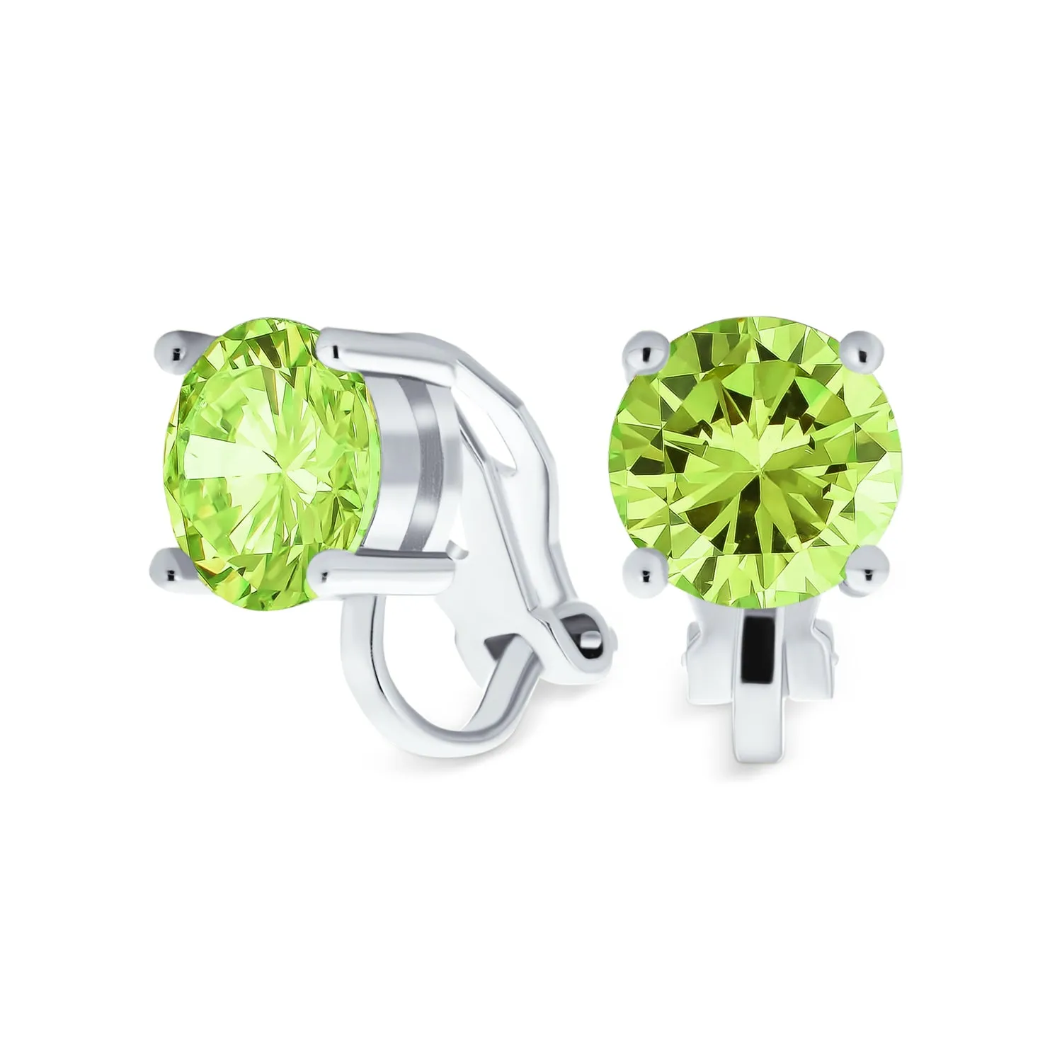 2CT AAA CZ Solitaire Clip On Stud Earrings Gold & Silver Plated Gemstone Colors