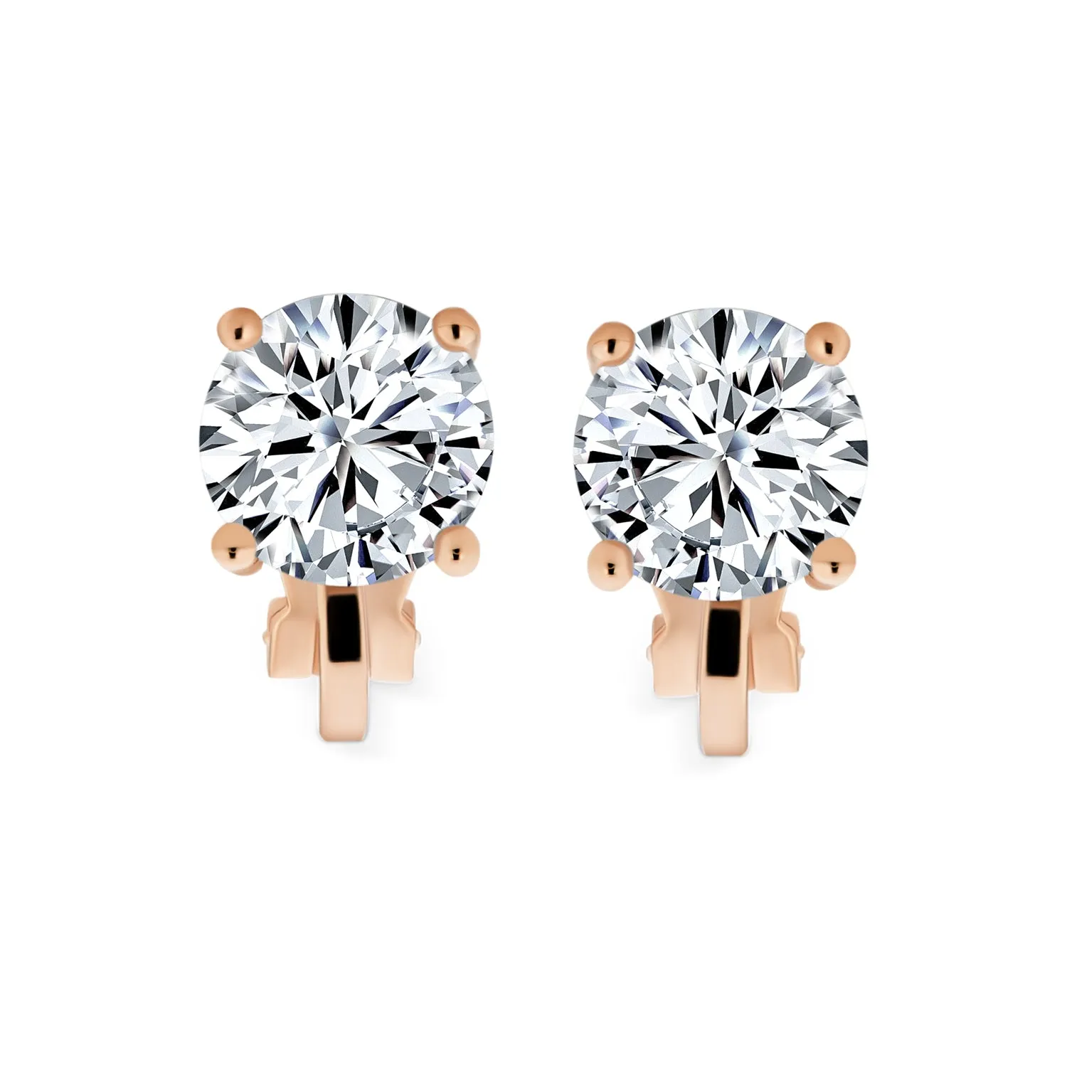 2CT AAA CZ Solitaire Clip On Stud Earrings Gold & Silver Plated Gemstone Colors