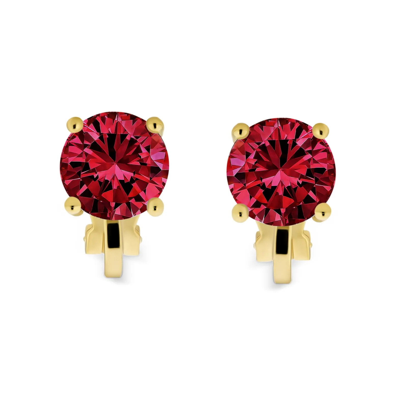 2CT AAA CZ Solitaire Clip On Stud Earrings Gold & Silver Plated Gemstone Colors