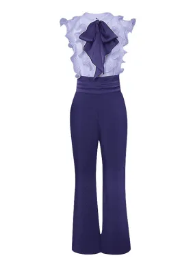 2PS Purple Ruffles Sleeveless 1950S Vintage Pant Set