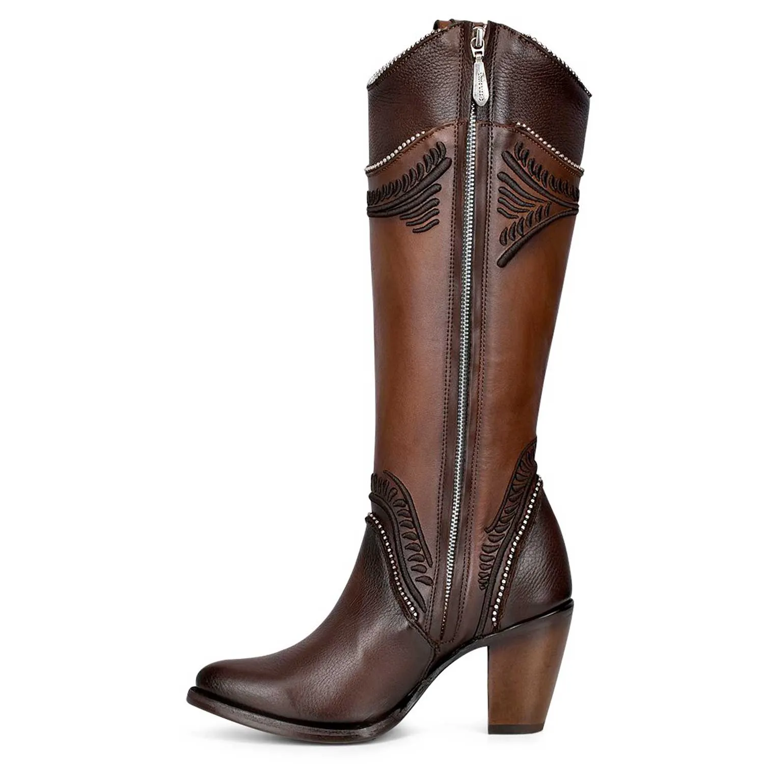 3F82RS - Cuadra brown western cowgirl cowhide leather knee high boots for women