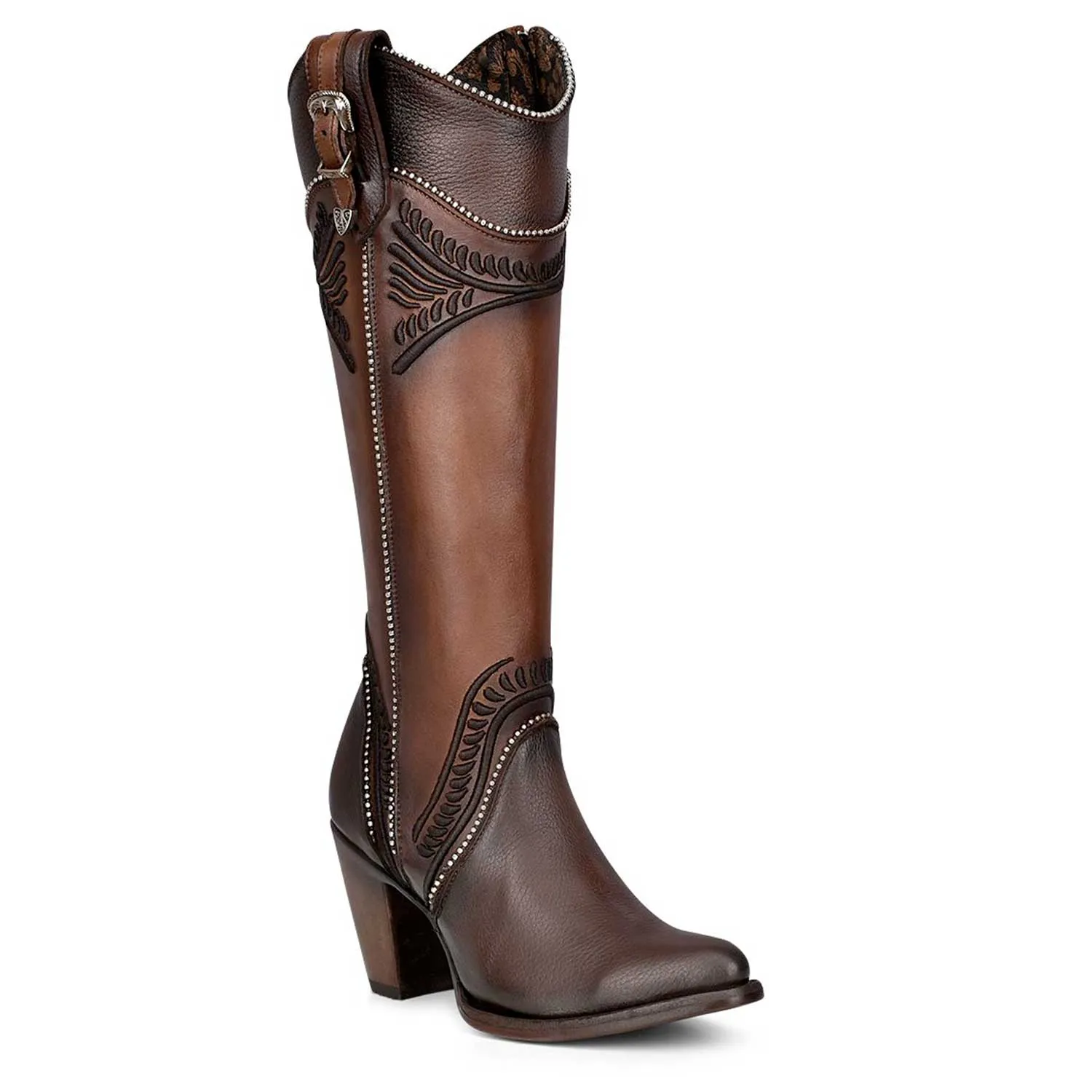 3F82RS - Cuadra brown western cowgirl cowhide leather knee high boots for women