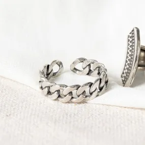 925 Silver Adjustable Chain Ring with Gemstone - Trendy Handmade Jewelry