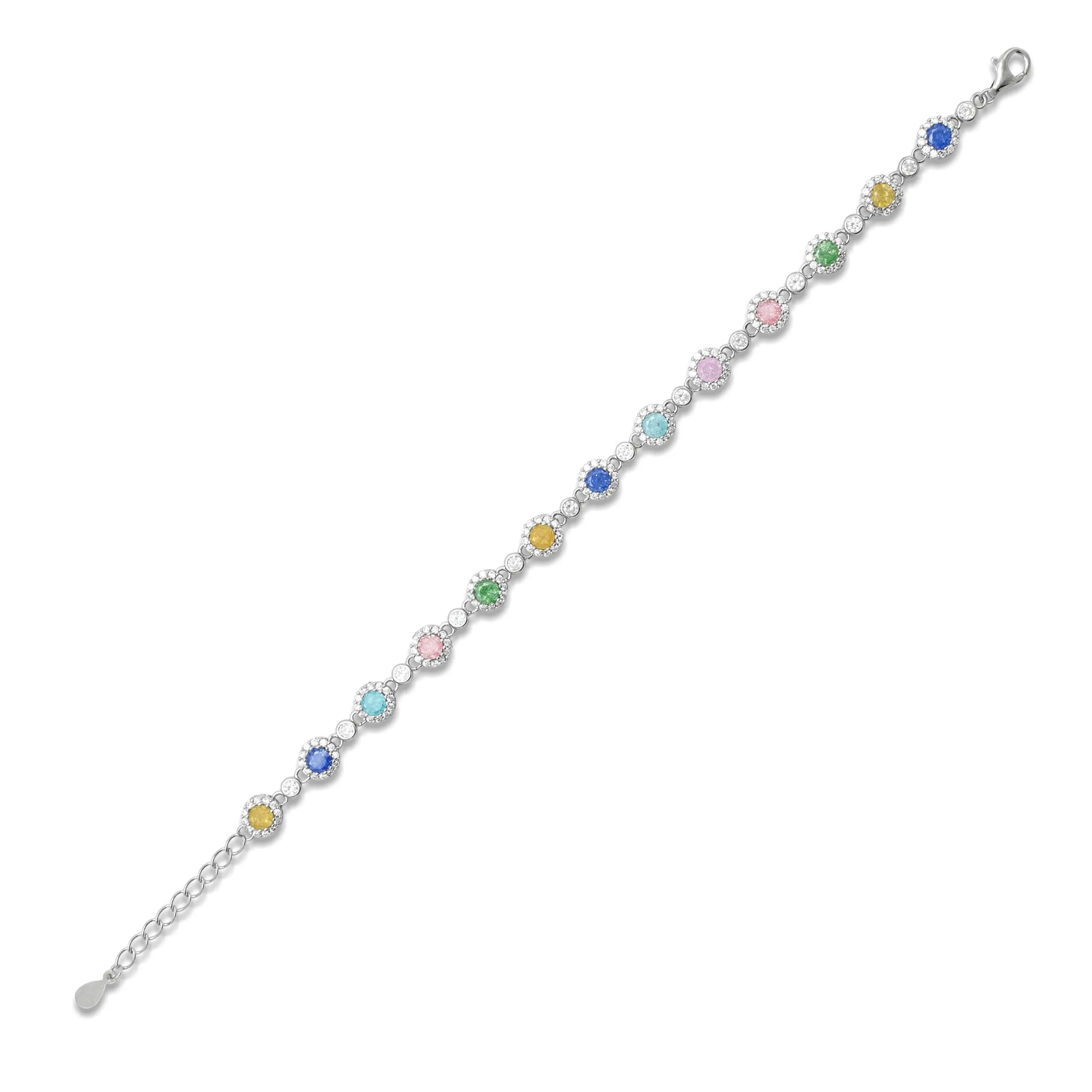 925 Silver Exclusive Round Colorful Gems Bracelet for Women