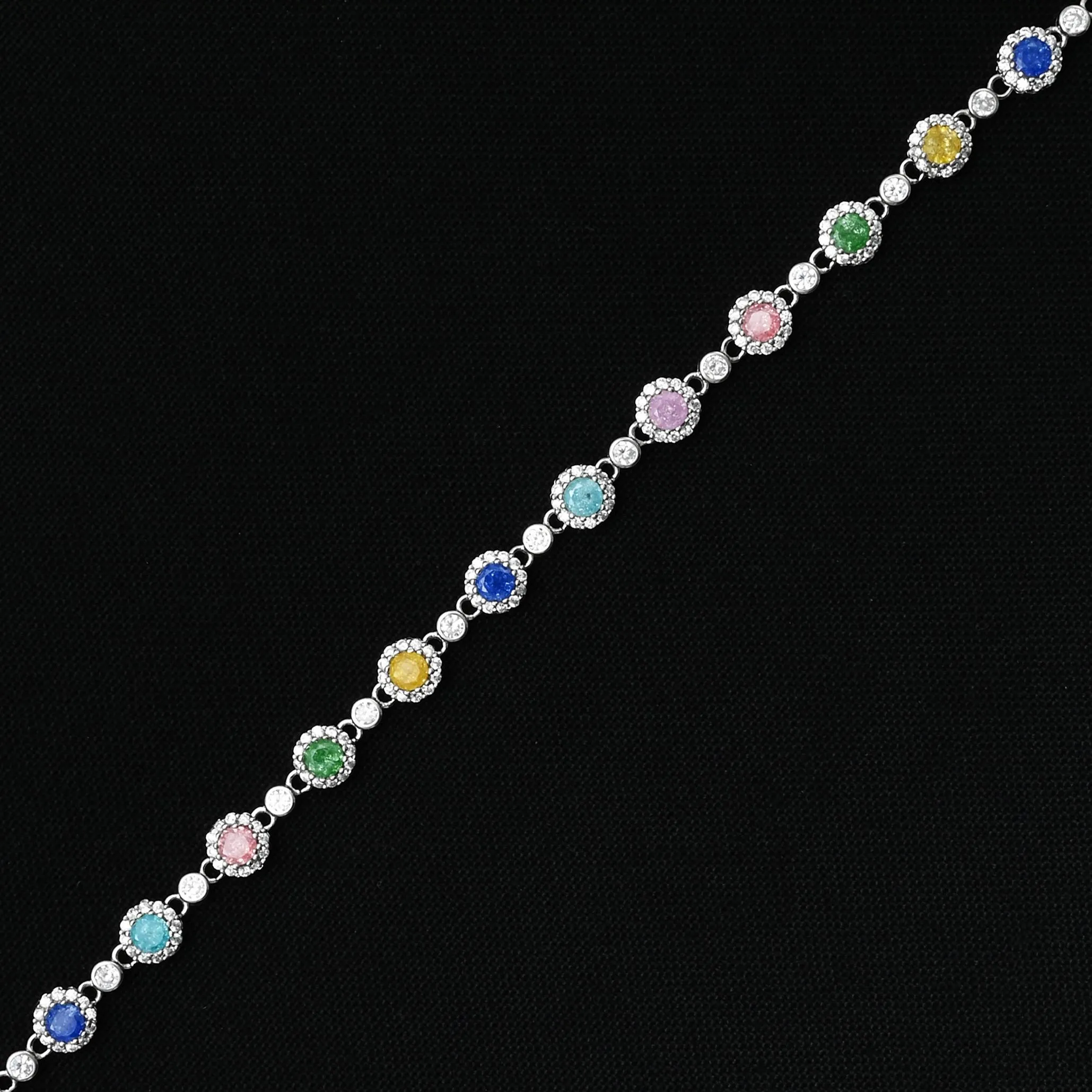 925 Silver Exclusive Round Colorful Gems Bracelet for Women