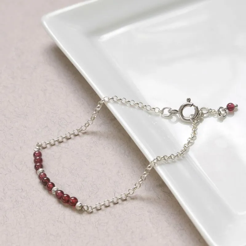 925 Silver Garnet Bracelet - Handmade Women's Jewelry