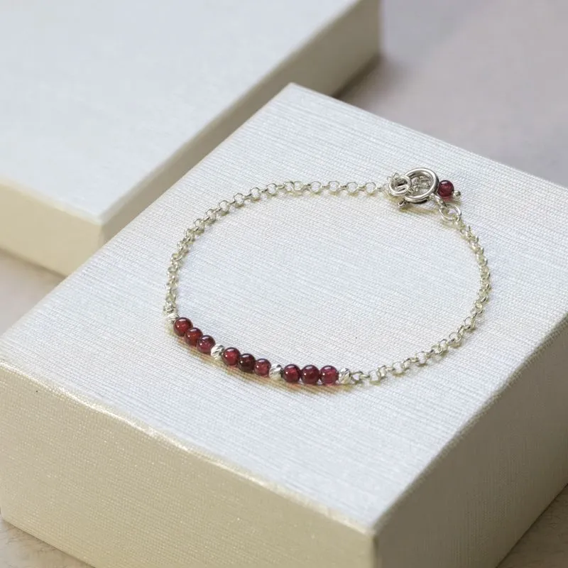 925 Silver Garnet Bracelet - Handmade Women's Jewelry