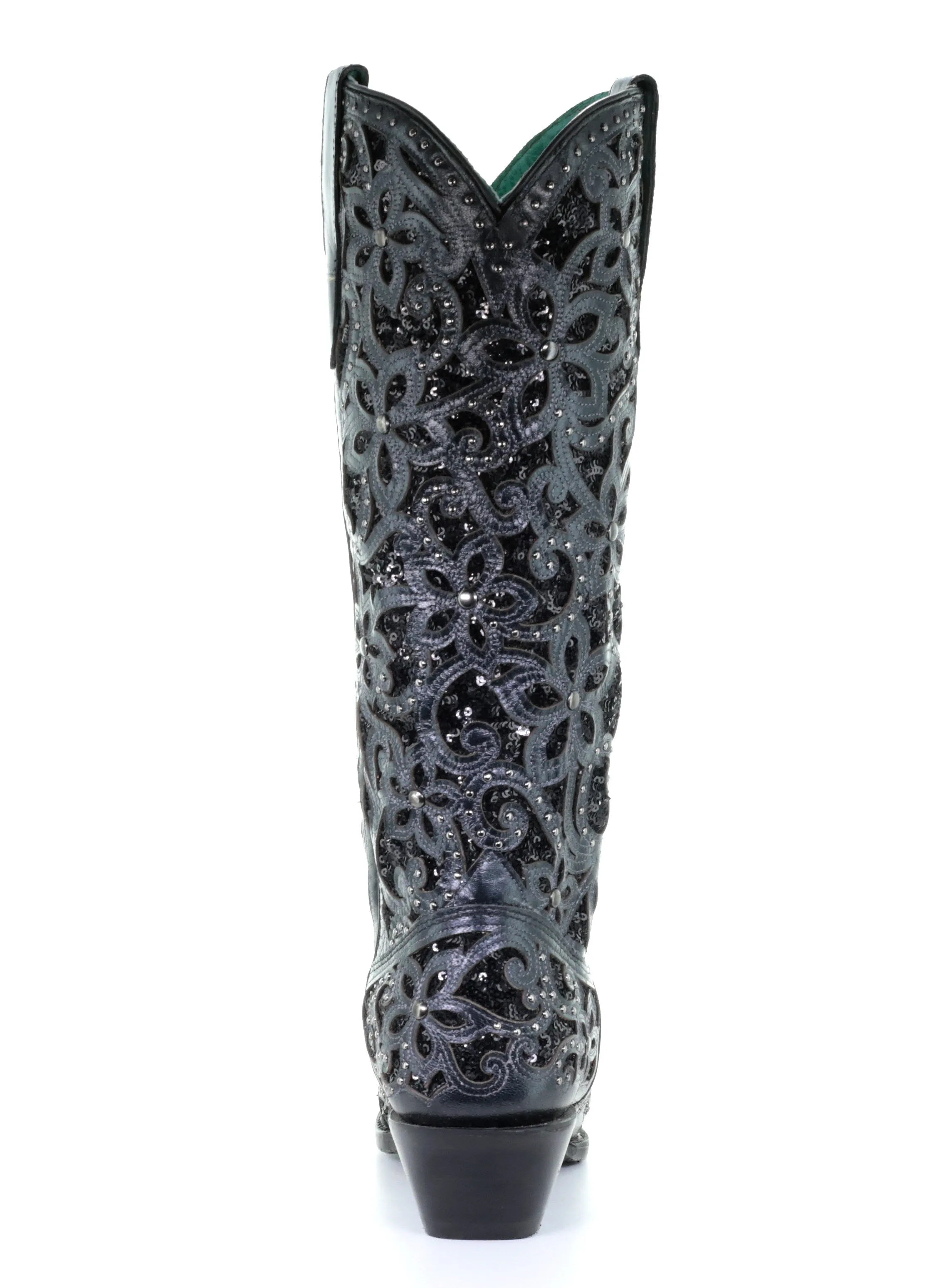 A3589 - Corral black western cowgirl leather sequins knee-high boots for women