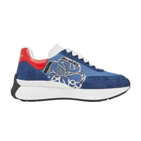 Womens Alexander McQueen Sprint Runner Sneakers in Metallic Blue and Silver