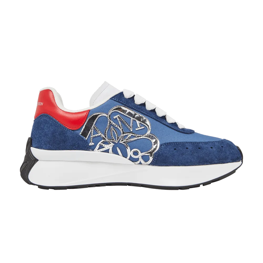 Womens Alexander McQueen Sprint Runner Sneakers in Metallic Blue and Silver