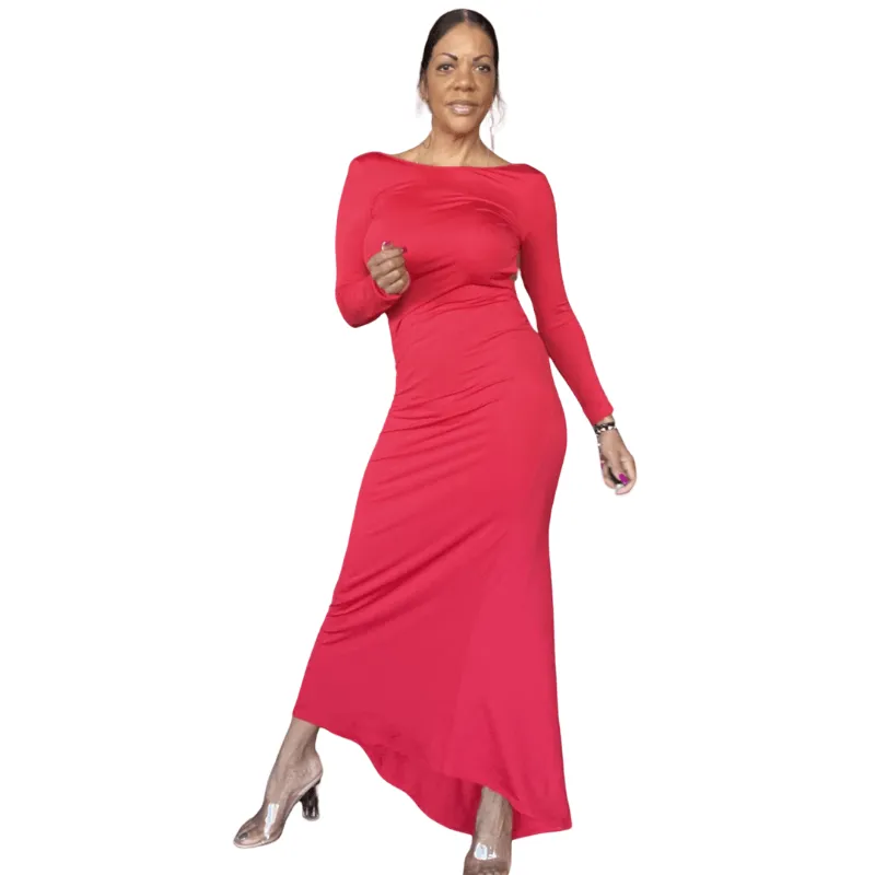 Alpha C Apparel Women Long Elegant Back Out Pencil Dress