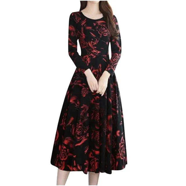 Autumn Winter Black Vintage Floral Chiffon