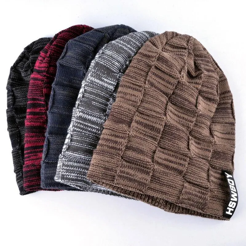 Autumn Winter Plaid Knitted Beanies Hats for Men and Women