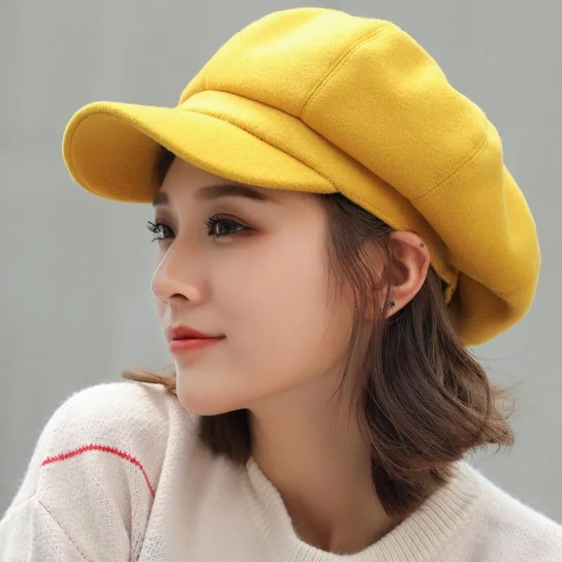 Autumn Winter Unisex Woolen Hats with Solid Plain Octagonal Pattern