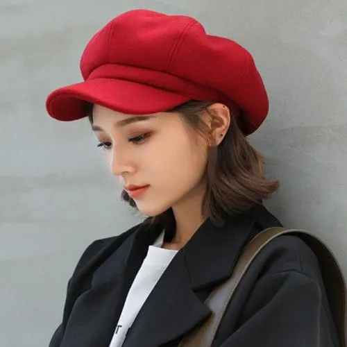 Autumn Winter Unisex Woolen Hats with Solid Plain Octagonal Pattern