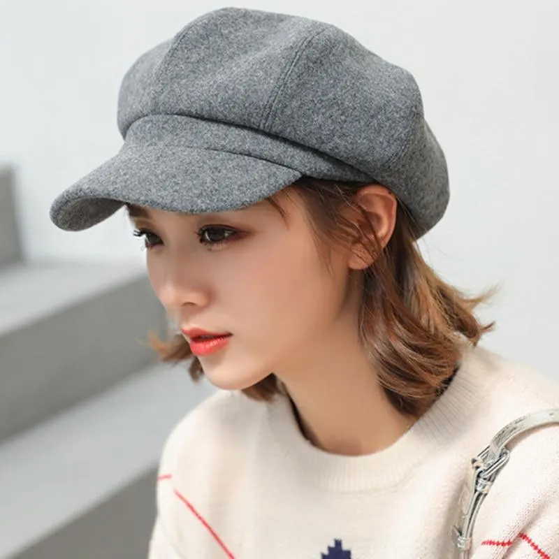 Autumn Winter Unisex Woolen Hats with Solid Plain Octagonal Pattern