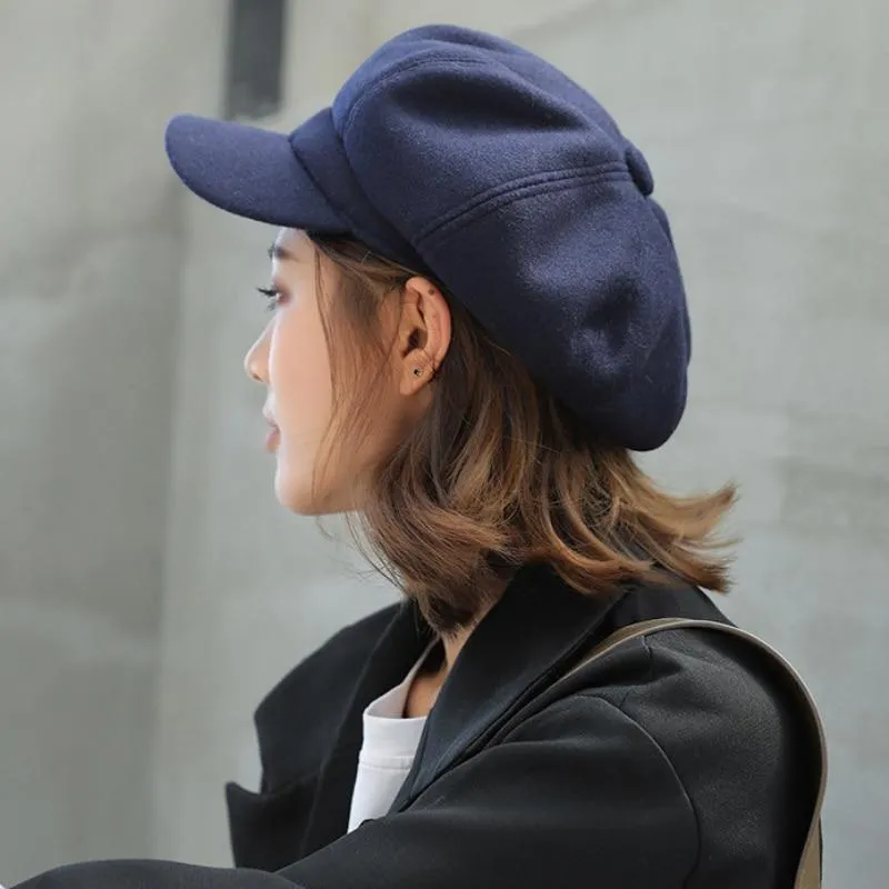 Autumn Winter Unisex Woolen Hats with Solid Plain Octagonal Pattern