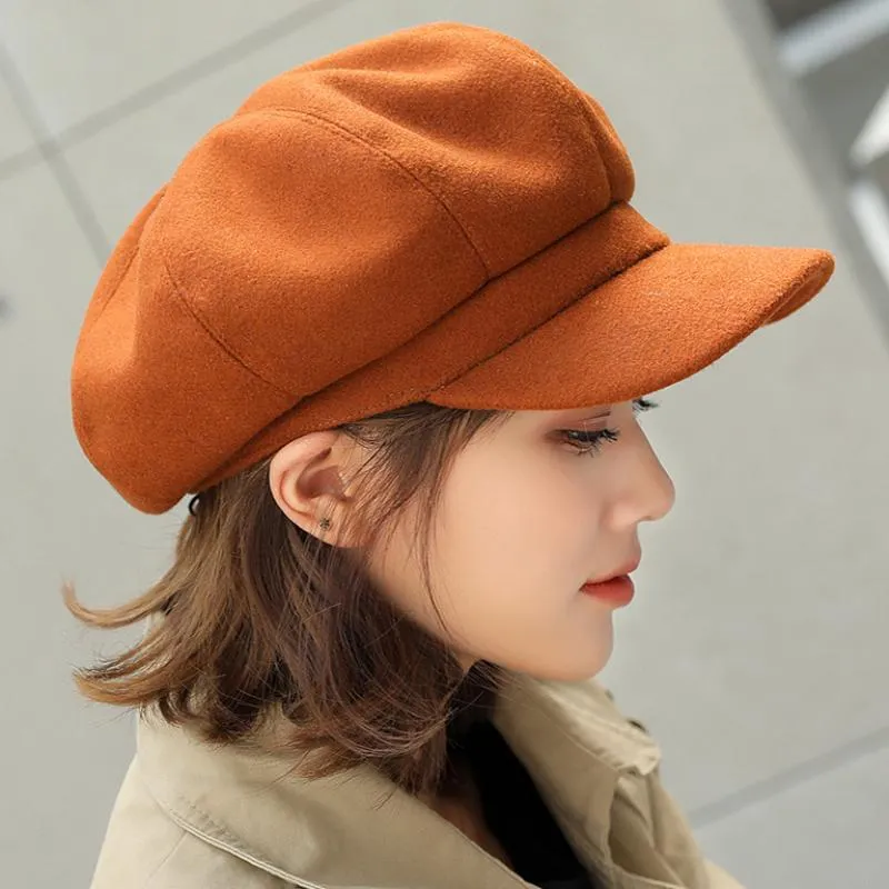 Autumn Winter Unisex Woolen Hats with Solid Plain Octagonal Pattern