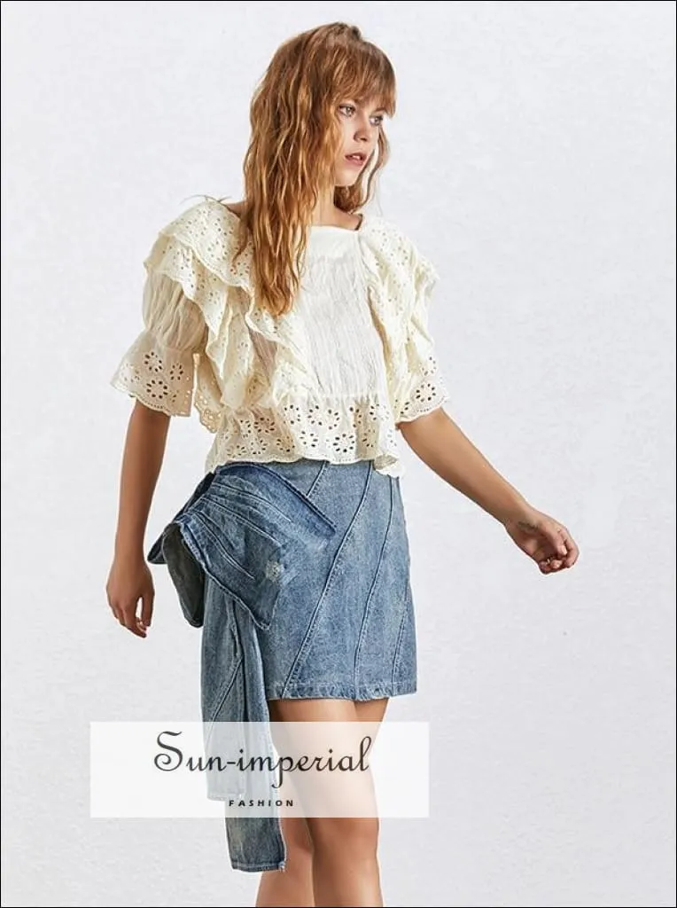 Beatrice Skirt - Solid High Waist Denim Skirt Slim Cut Asymmetrical Mini Tie Dye Jeans Skirt