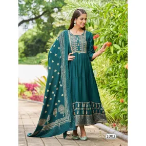 Beautiful Women Blue Designer Gown with Dupatta