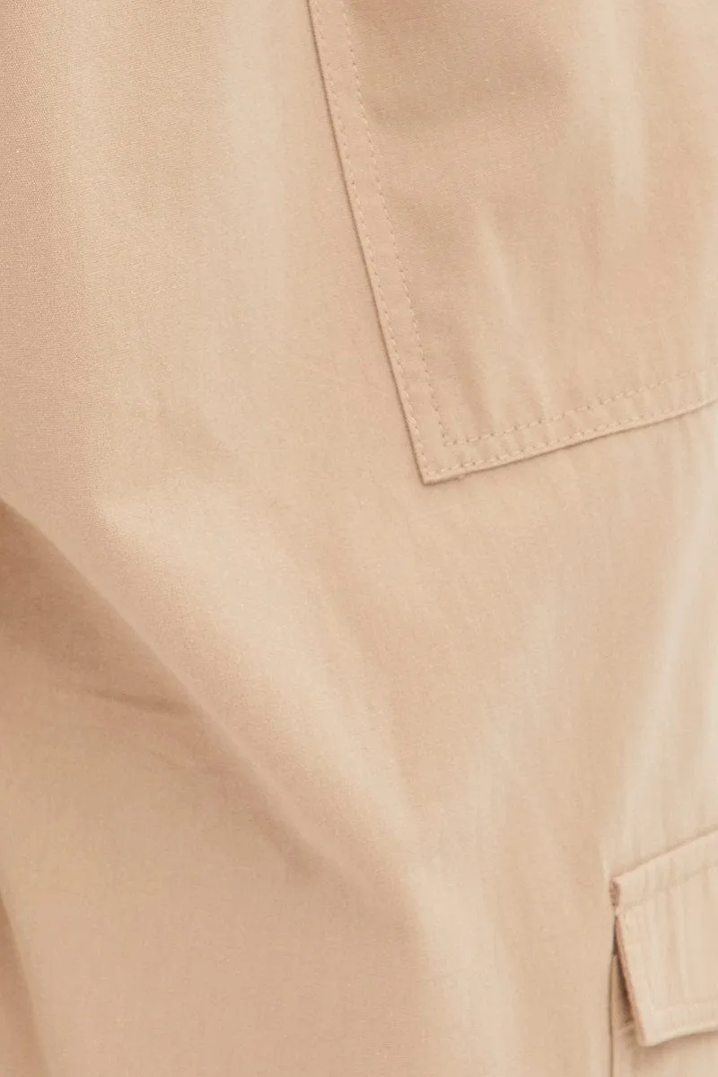 Beige Cargo Pants High Rise