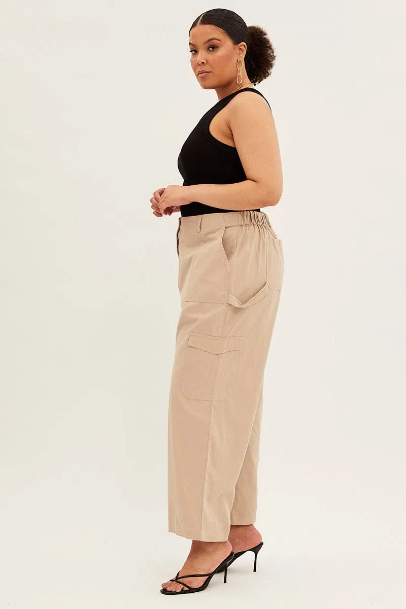 Beige Cargo Pants High Rise