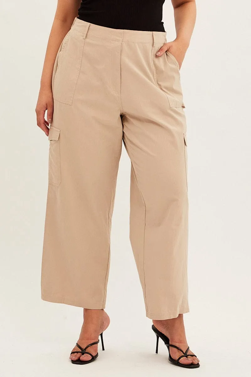 Beige Cargo Pants High Rise