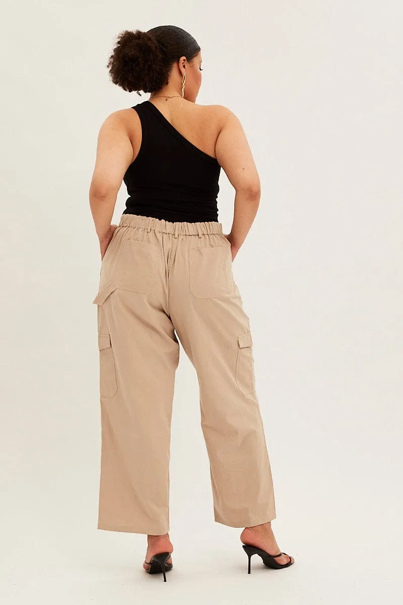 Beige Cargo Pants High Rise